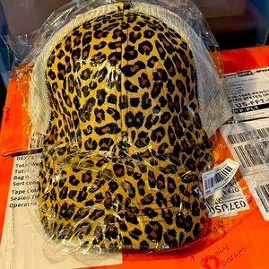 Cheetah Print Pony Tail Holder Hat Cap New Womens Distressed Denim Mesh SnapBack